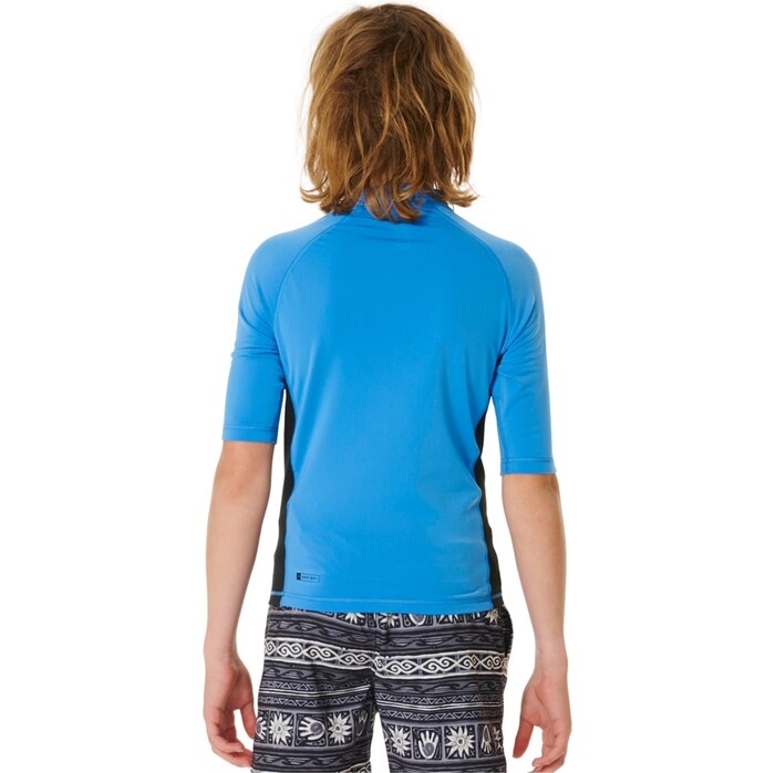 2024 Rip Curl Junior Icons UV Brushed Short Sleeve Rash Guard 11ZBRV - Blue Gum